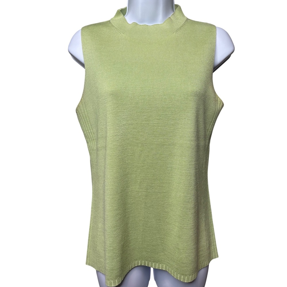 ALFANI Womens Green 100% Silk Mock Neck Tank Top L Shell Quiet Luxury Layering
